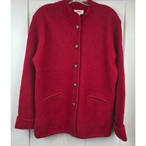 Talbots Petites Red 100% Wool Button Front Cardigan Sweater Jacket Women‎ Medium